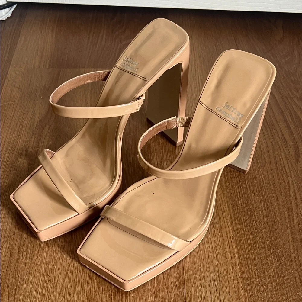 Jeffrey Campbell Blush Patent Square-Toe Double-Strap Block Heels - Picture 1 of 3